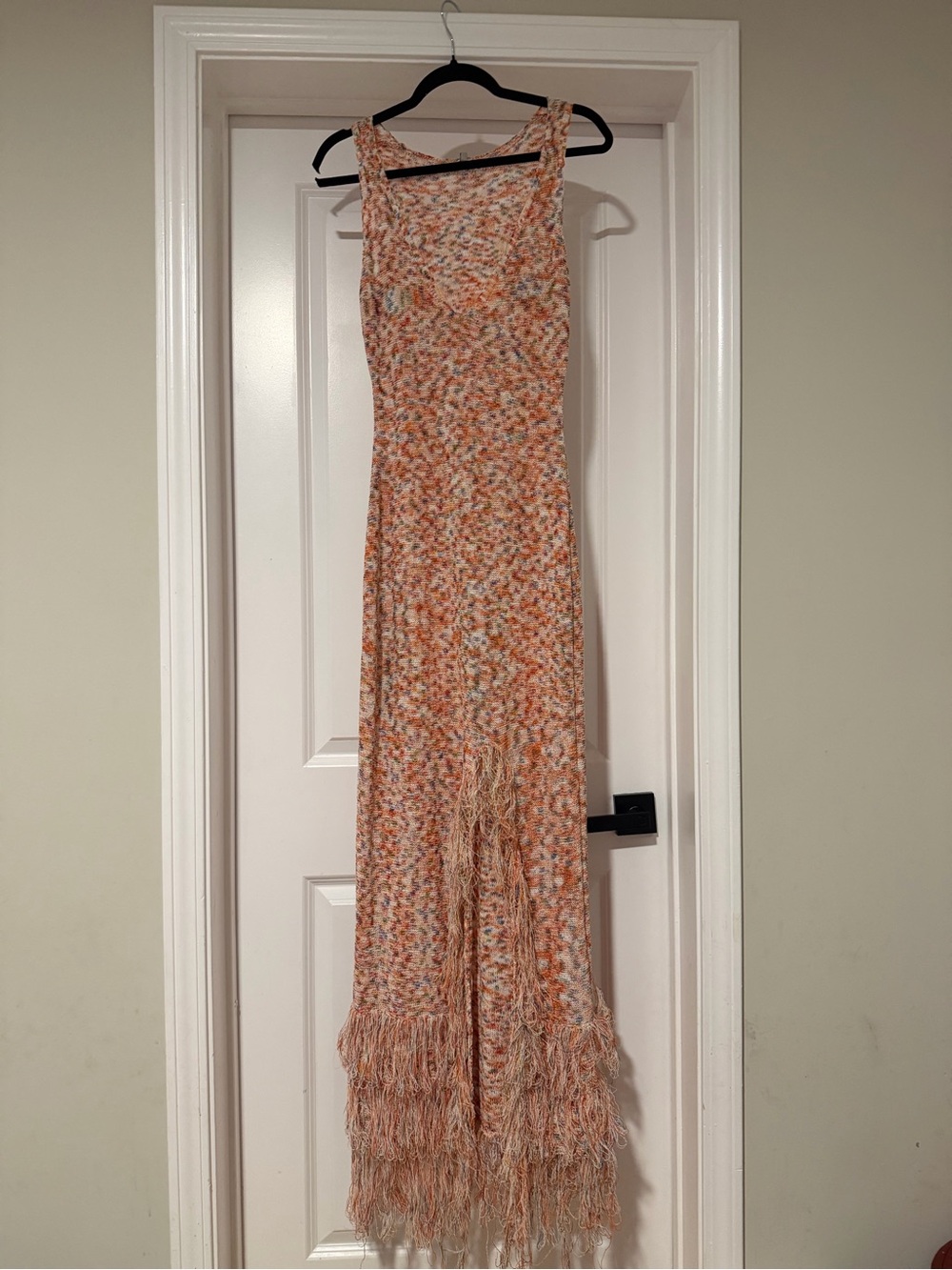 Fashion Nova Orange Multi-Color Fringe Knit Maxi Dress